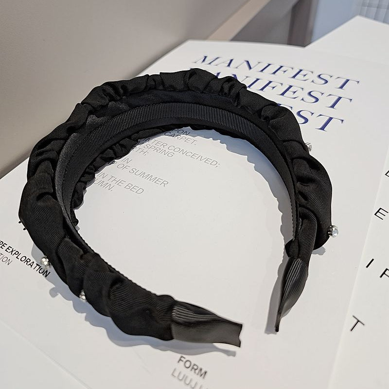 Rhinestone Retro Pleated Black Wide Hairband