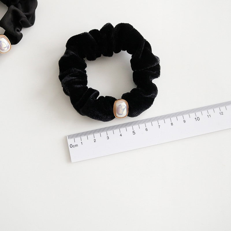 Black Velvet Pearl Hair Scrunchies