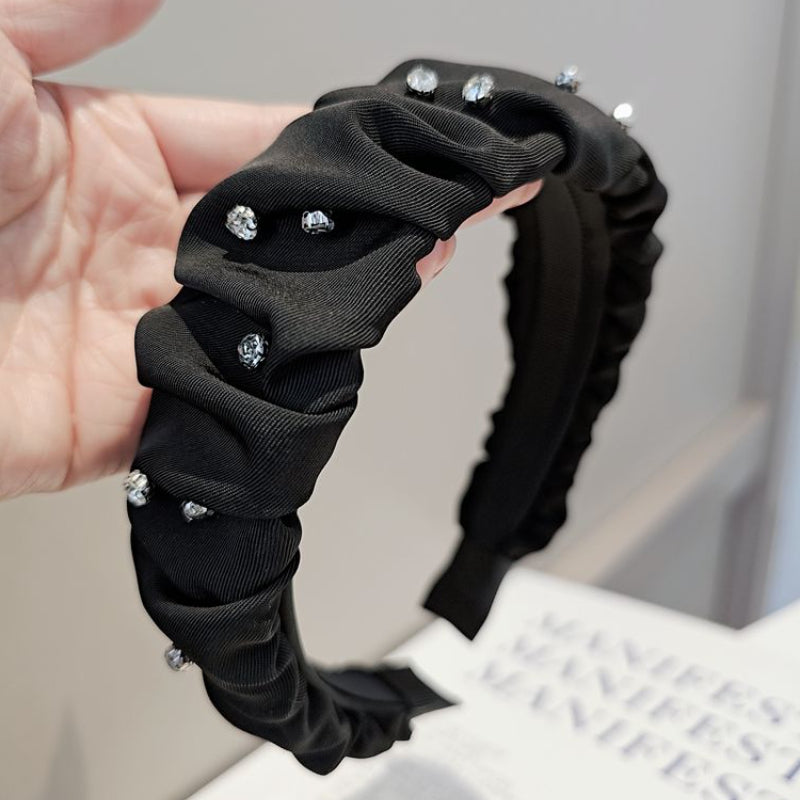 Rhinestone Retro Pleated Black Wide Hairband