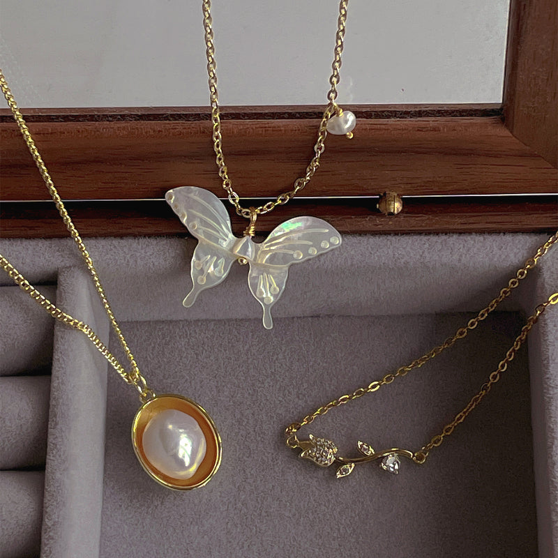 Shell Butterfly Pendant Necklace
