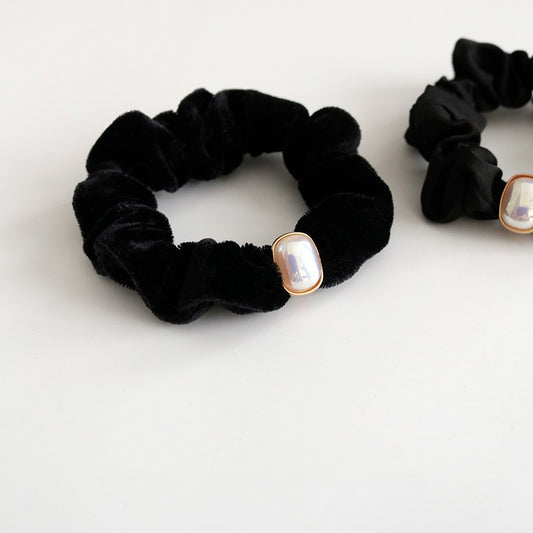 Black Velvet Pearl Hair Scrunchies