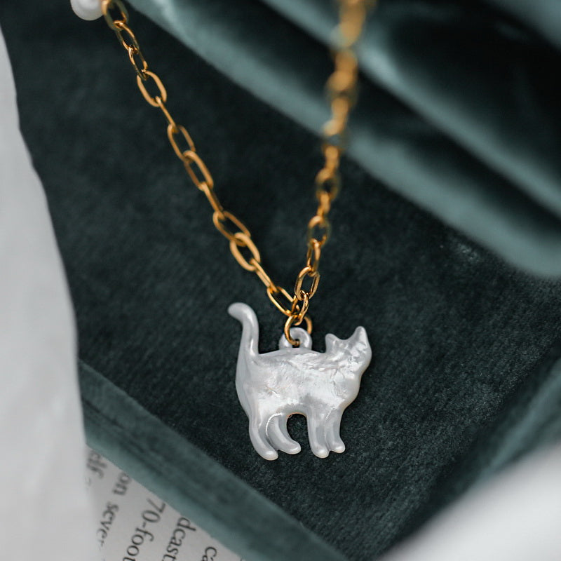 Natural Shell Kitten Pendant Necklace