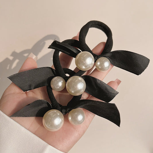 Big Pearl Black Hair Tie Pack 3