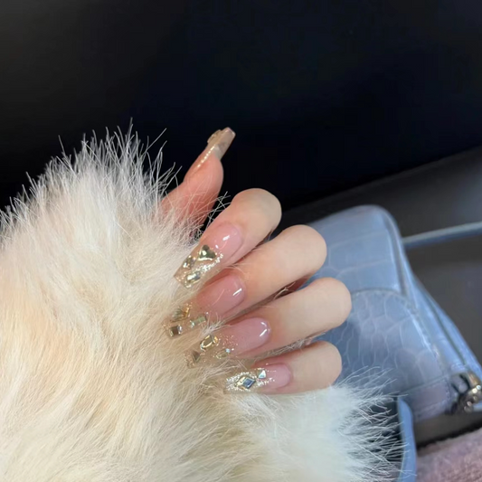 Champagne Crystals Press on Nails Long Coffin