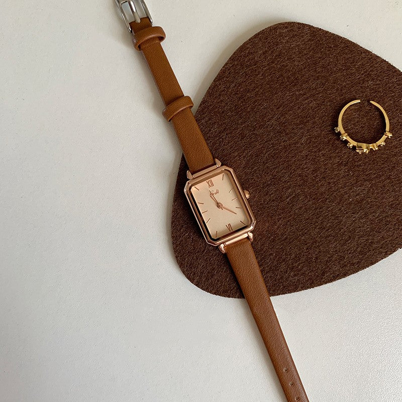 Vintage Square Dial Leather Strap Watch