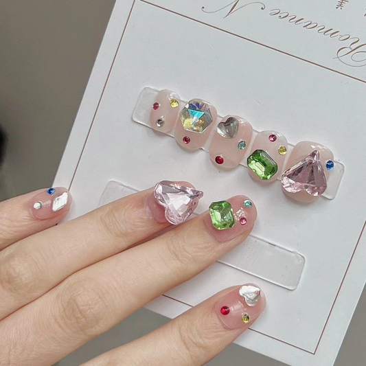 Colored Large Crystal Nude Press on Nails