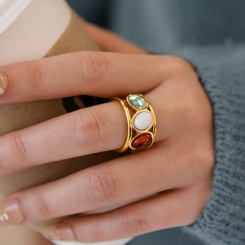 Colored Crystal Bold Ring