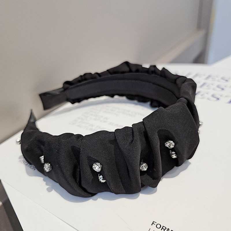 Rhinestone Retro Pleated Black Wide Hairband