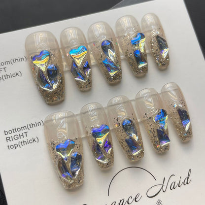 Glittering Large Crystals Press on Fake Nails