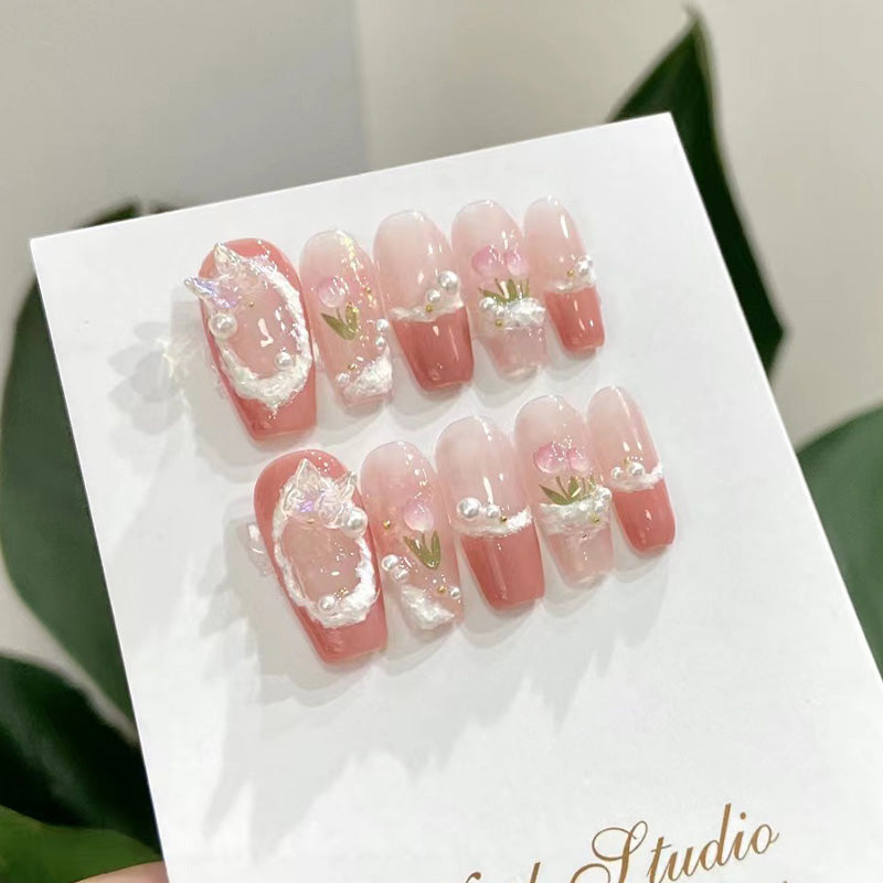 3D Tulip Art Paint Pink Spring Press Nails