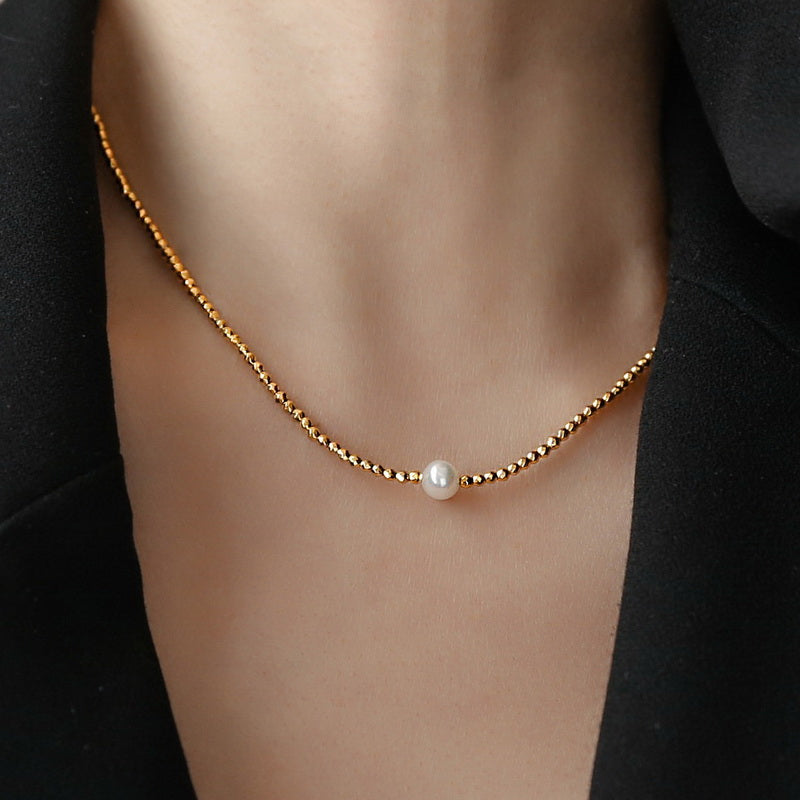 Natural Pearl Small Gold Beads Choker