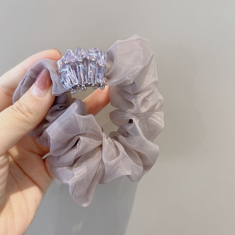Purple Crystal Organza Hair Scrunchy
