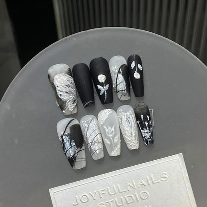 Gothic Black Rose Press On Nails