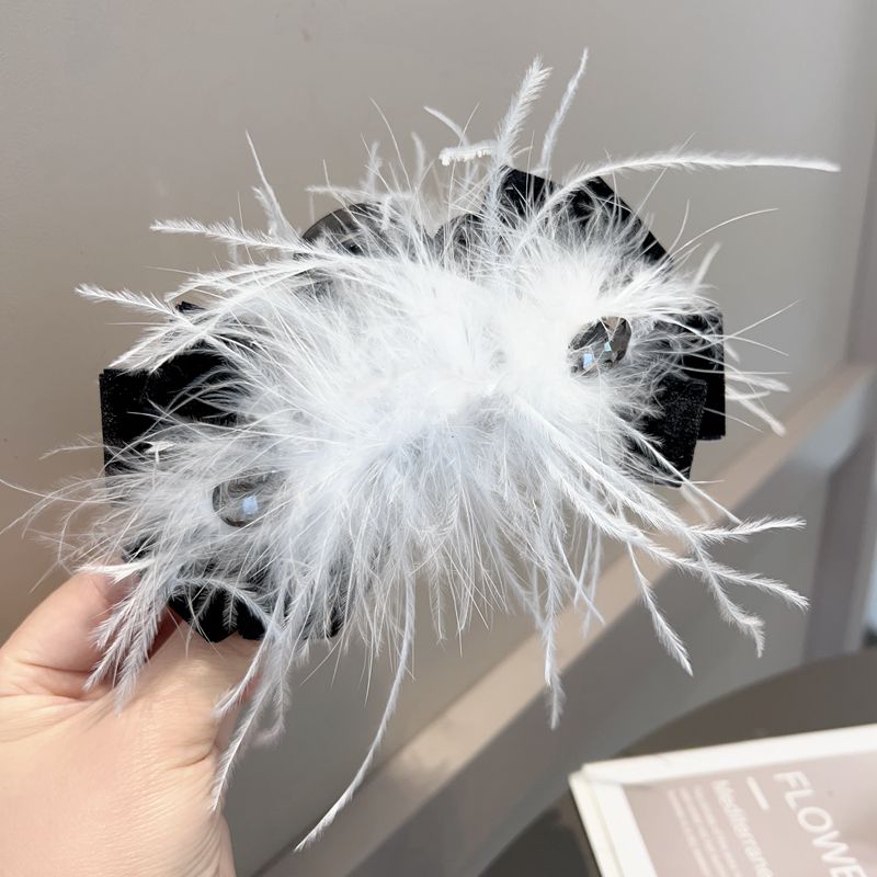 Ostrich Feather Black Bow Hair Claw Clip