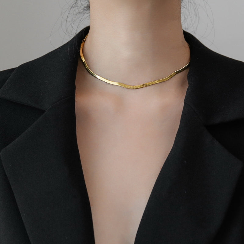 Gold Herringbone Chain Necklace