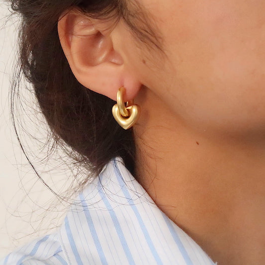 Bold Heart Pendant Hoop Earrings