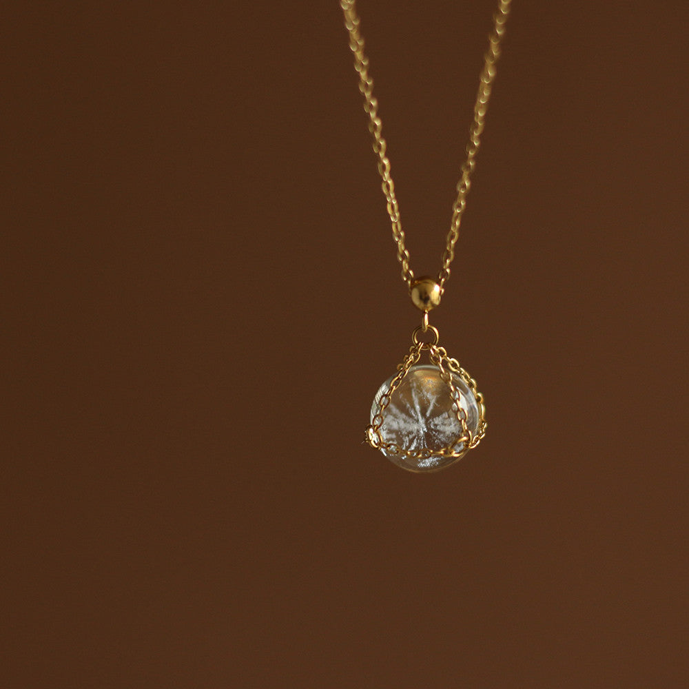 14K Gold Crystal Ball Pendant Necklace