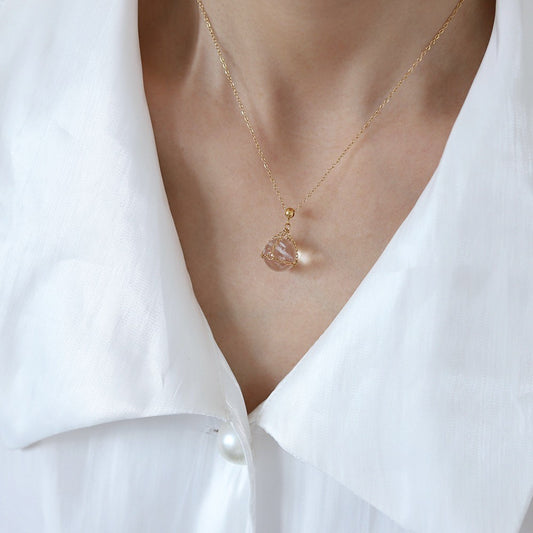14K Gold Crystal Ball Pendant Necklace