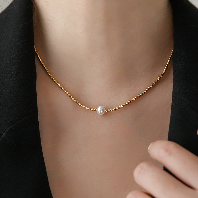 Natural Pearl Small Gold Beads Choker
