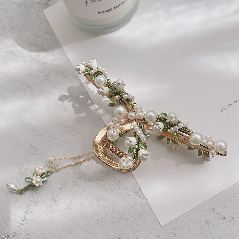 Floral Beaded Metal Claw Clip with Tassel