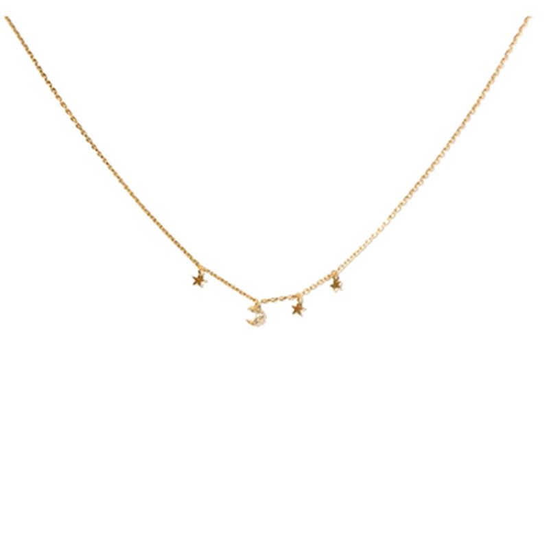 Moon Star Charms 18K Gold Chain Necklace