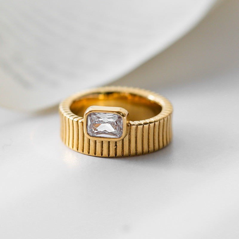 Rectangular Zircon Gear Band Ring