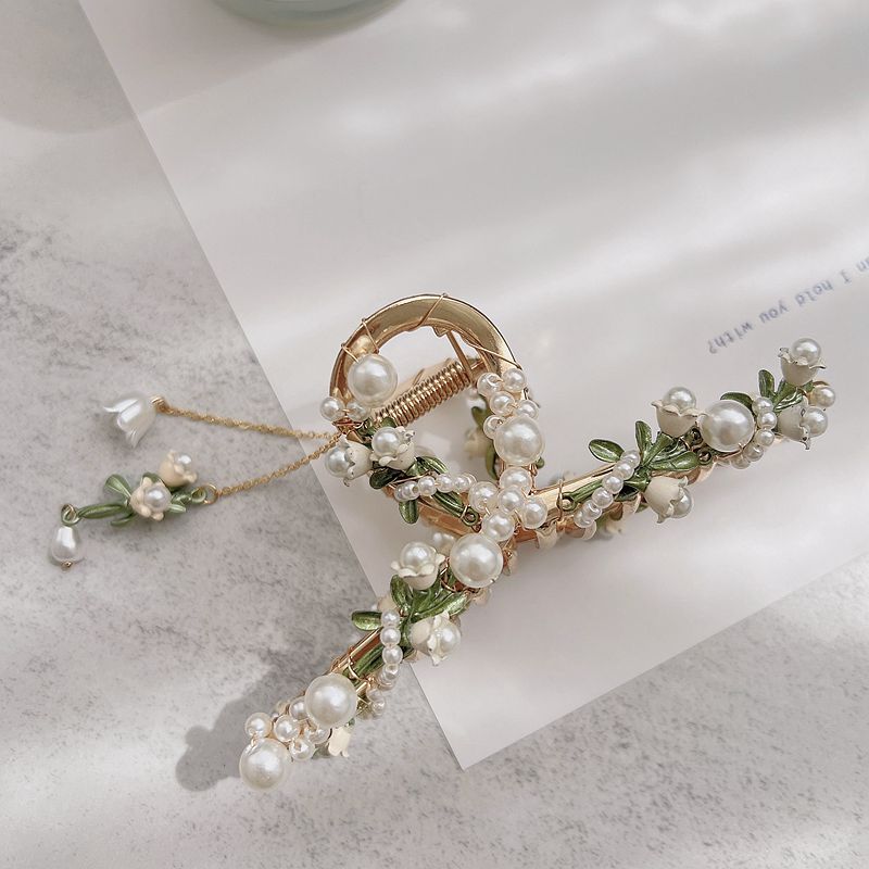 Floral Beaded Metal Claw Clip with Tassel