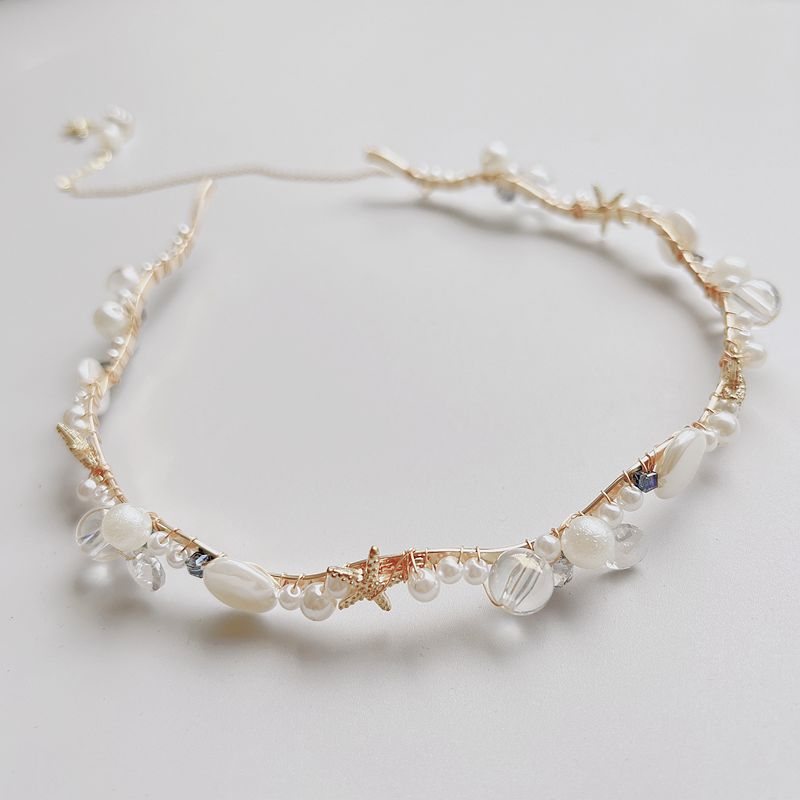 Pearl Crystal Beaded Wave Headband with Long Tassel