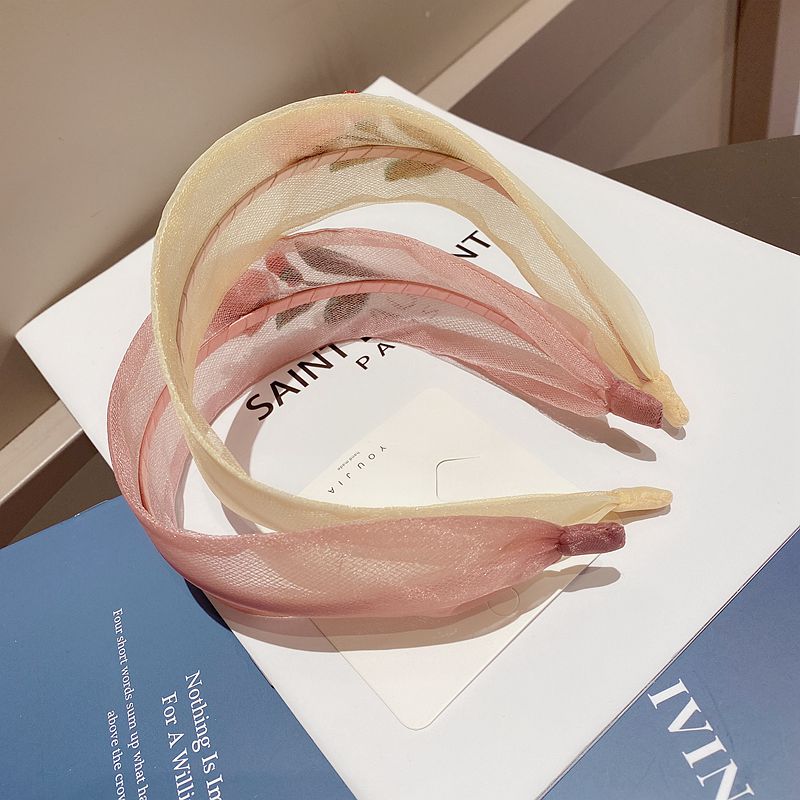 Embroidery Flower Organza Wide Headband