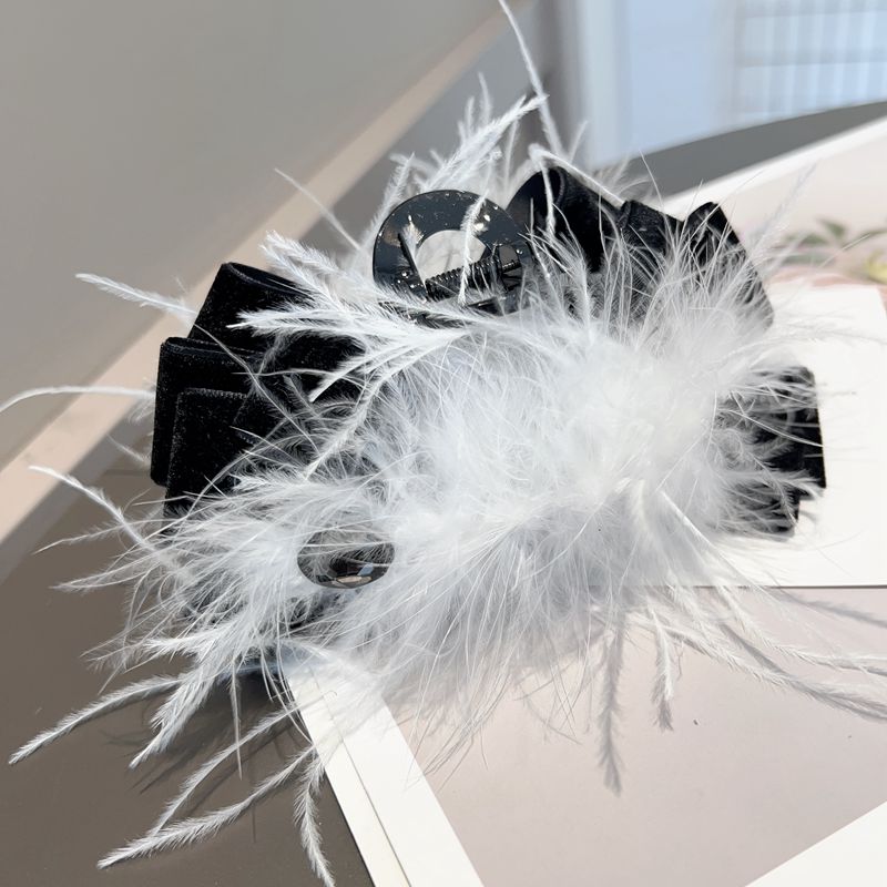 Ostrich Feather Black Bow Hair Claw Clip