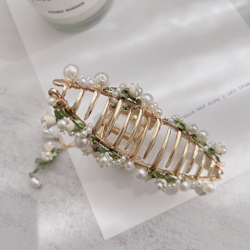 Floral Beaded Metal Claw Clip with Tassel