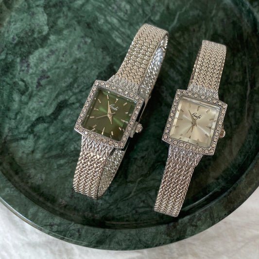 Crystal Embellished Square Dial Bracelet Watch