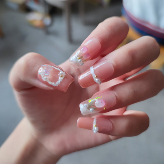 3D Tulip Art Paint Pink Spring Press Nails