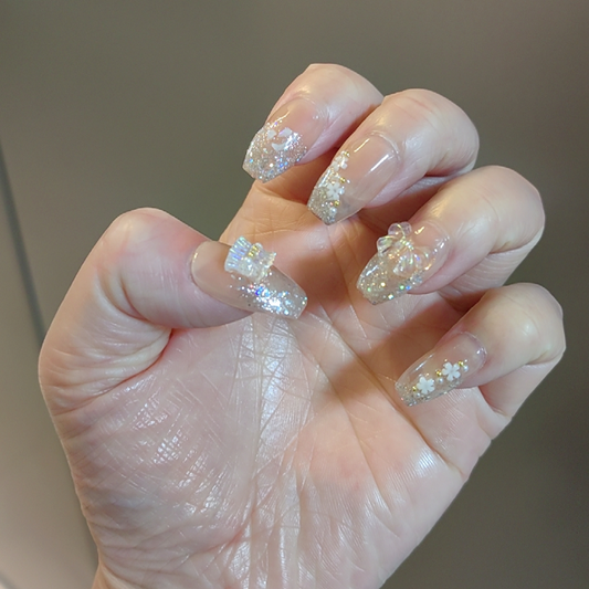 Cat Eye Glitter Sakura Pink Coffin Press On Nails