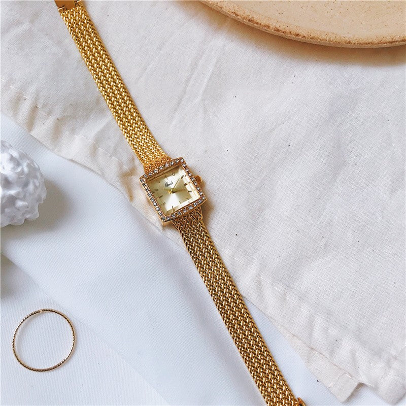 Crystal Embellished Square Dial Bracelet Watch