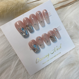 Load image into Gallery viewer, Irregular Crystals Nude Pink Long Coffin Fake Nails