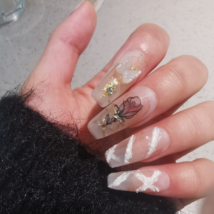 Dried Rose Y2K Style Press Long Nails