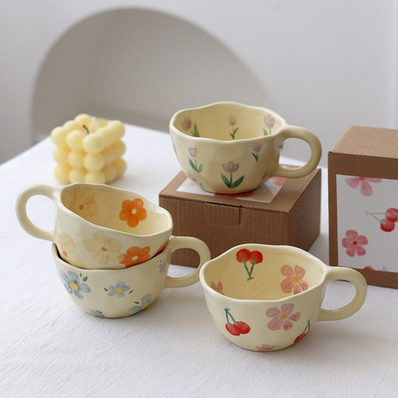 Irregular Floral Ceramic Coffee Cup