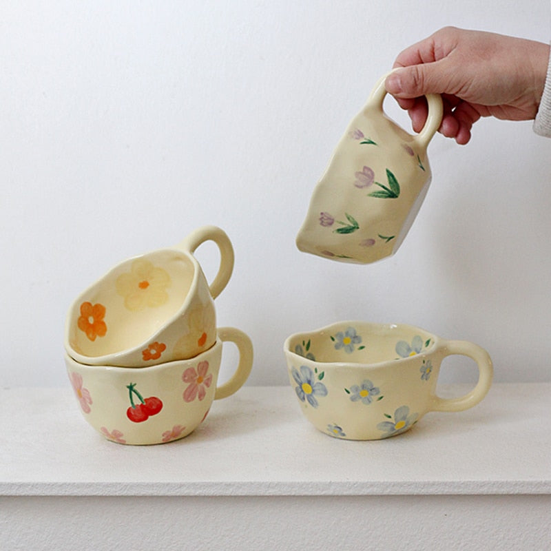 Irregular Floral Ceramic Coffee Cup