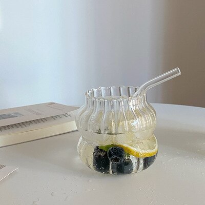 Large Aesthetic Juice Water Glass Cup with Straw