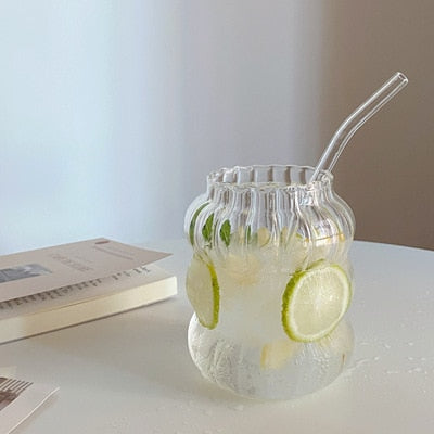 Large Aesthetic Juice Water Glass Cup with Straw
