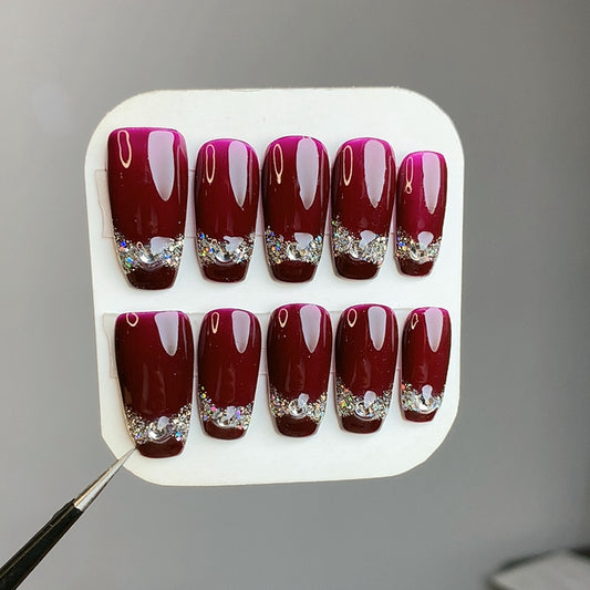 Glittery Red Press on Nails Medium Coffin
