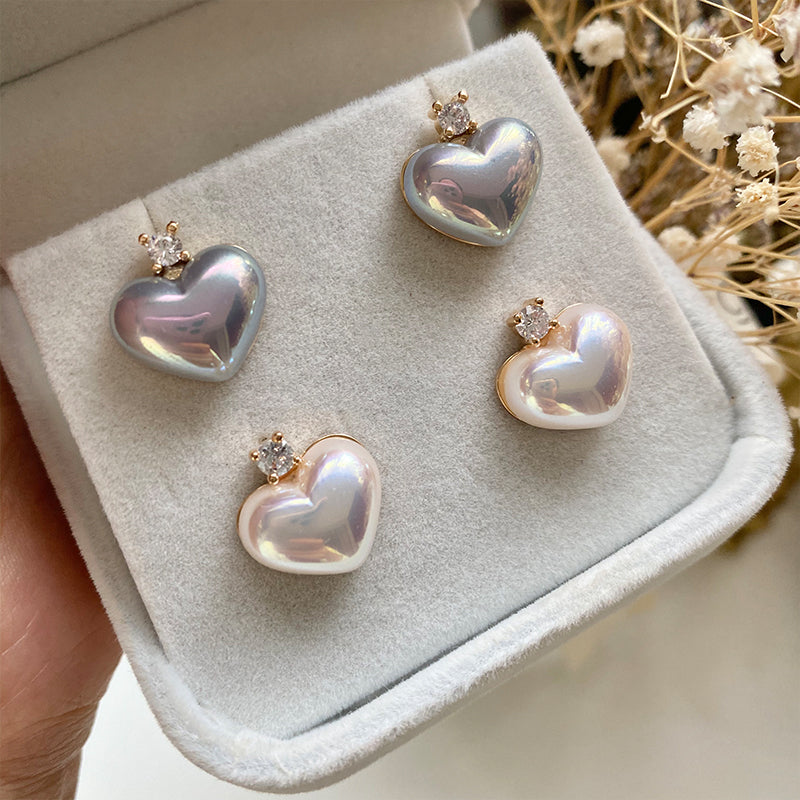 Shimmer Heart-shaped Pearl Studs