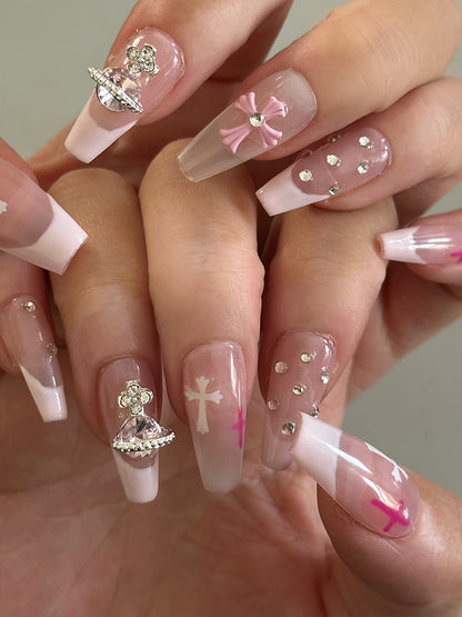 Y2K Style Pink Ballerina French Press on Nails