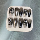 Load image into Gallery viewer, Dark Black Medium Coffin Fake Press on Nails
