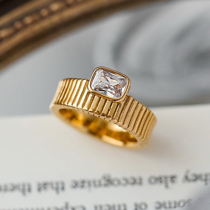 Rectangular Zircon Gear Band Ring