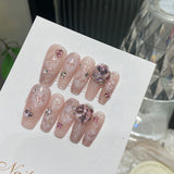 Load image into Gallery viewer, Y2K Butterfly Glitter Pink Fake Nails with Large Crystals