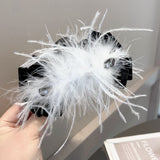 Load image into Gallery viewer, Ostrich Feather Black Bow Hair Claw Clip