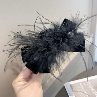 Ostrich Feather Black Bow Hair Claw Clip