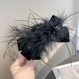 Load image into Gallery viewer, Ostrich Feather Black Bow Hair Claw Clip